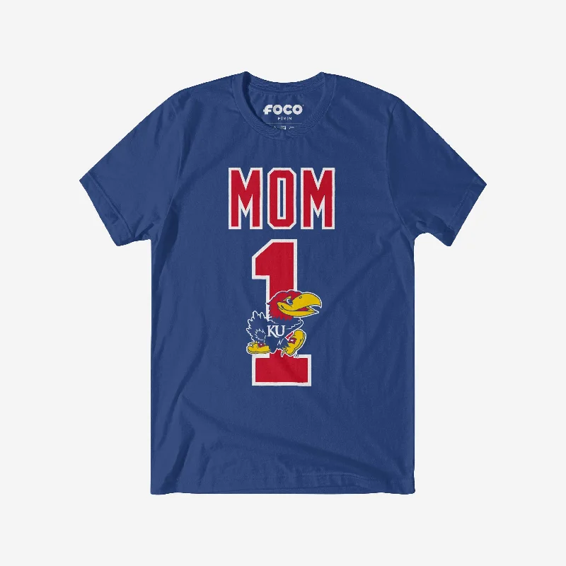 Kansas Jayhawks Number 1 Mom T-Shirt-- Polka Dot Checkered Tartan