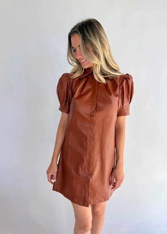 HENLEY LEATHER MINI DRESS Fashionable Button-Front Mini Dress