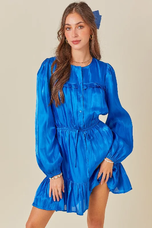 IRIDESCENT MINI DRESS IN ROYAL Fashionable Boho-Chic Mini Dress