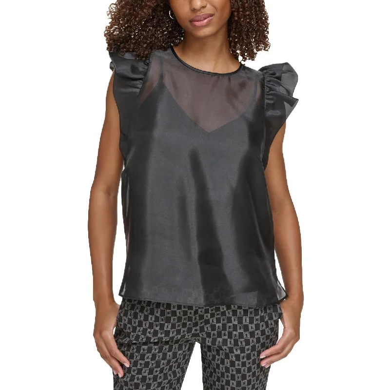 Womens Organza Ruffled Blouse Silky Tunic Blouse