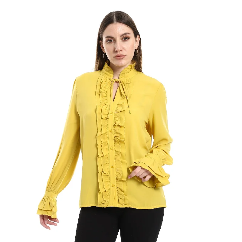 Balloon Blouse With Front Cut - Merch Feminine Satin Blouse