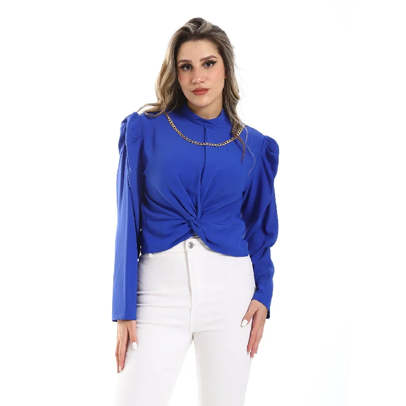 Puffy Sleeves Plain Blouse (2993) - Mr Joe Elegant Peplum Blouse