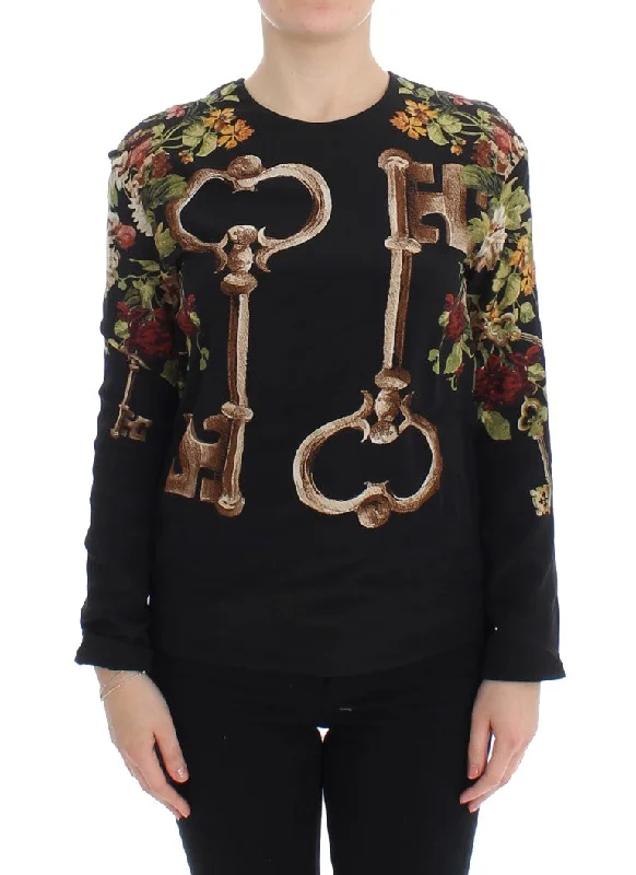 Dolce & Gabbana Elegant Medieval Print Silk Women's Blouse Bell Sleeve Blouse