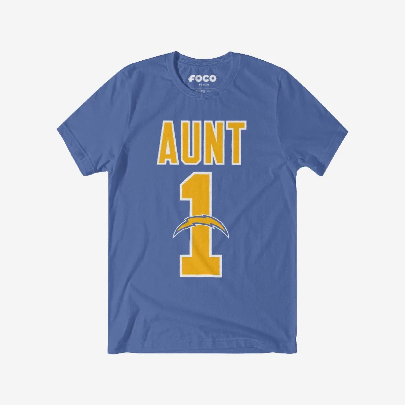 Los Angeles Chargers Number 1 Aunt T-Shirt-- Houndstooth Herringbone Solid