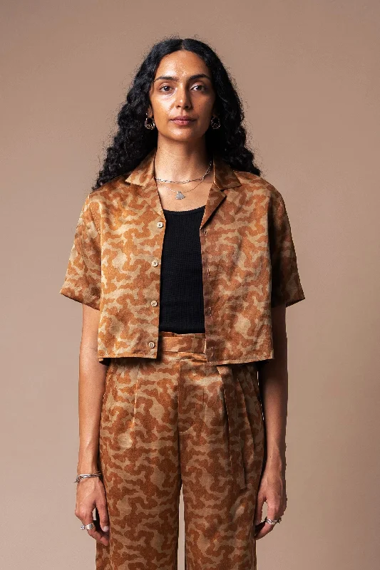 Golden Clouds Cropped Camp Collar Shirt-- Lace Blend Ribbed Blend Corduroy Blend