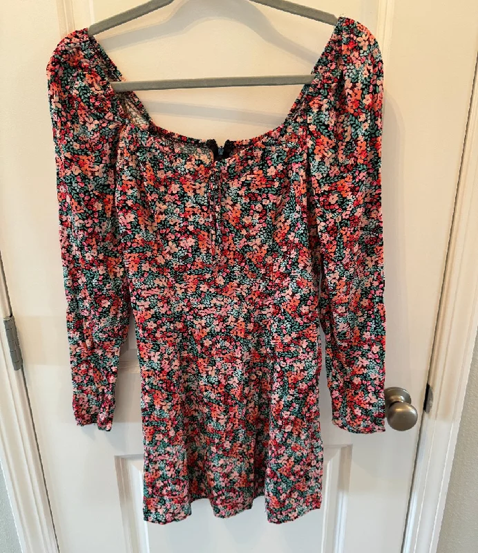 BP Ditzy Floral Mini Dress w Exposed Zipper Long Sleeves Women’s Size Small Black Multi Comfortable Casual Mini Dress