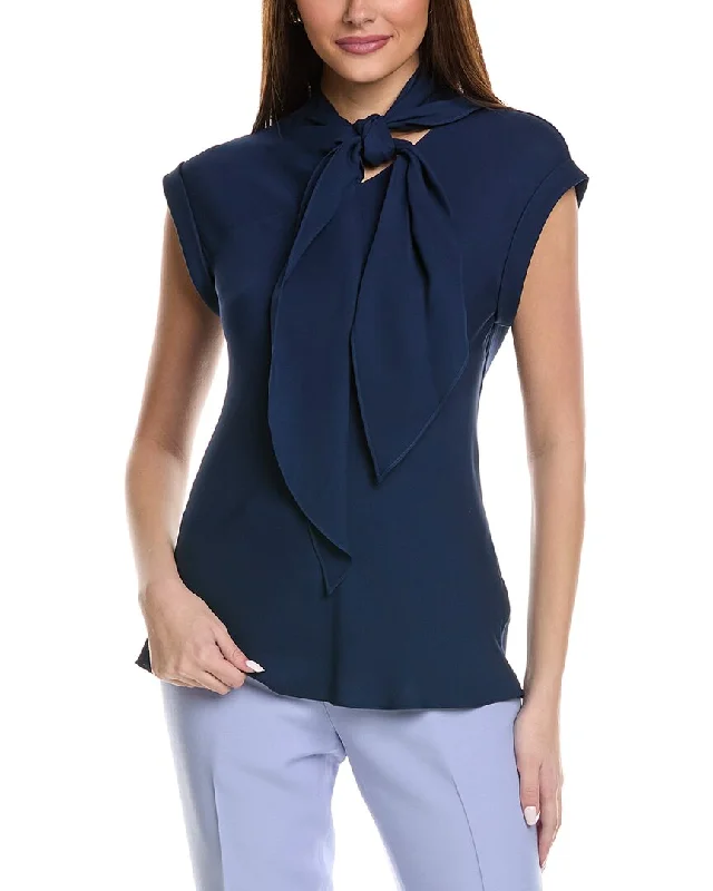 Lafayette 148 New York Tie Neck Silk Blouse Lightweight Floral Blouse