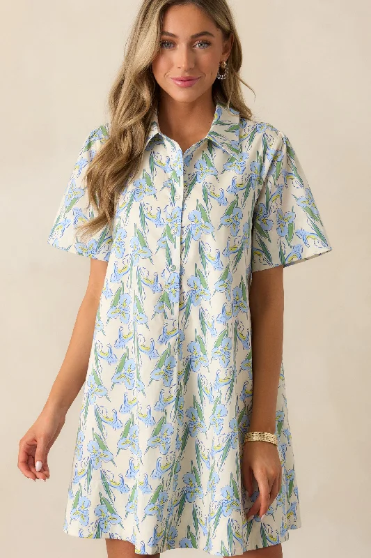 Oasis Of Calm Cotton Blue Floral Mini Dress Fashionable Party Mini Dress