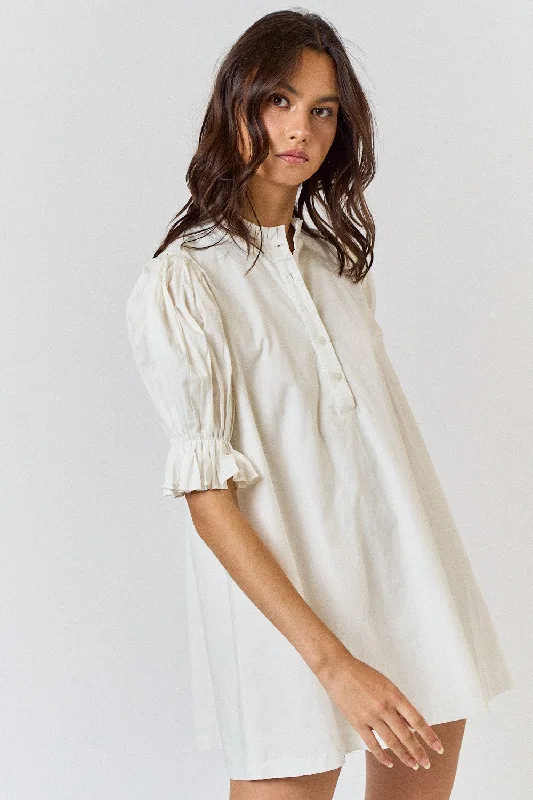 PLEATED POPLIN OFF WHITE MINI DRESS Classic Floral Mini Dress