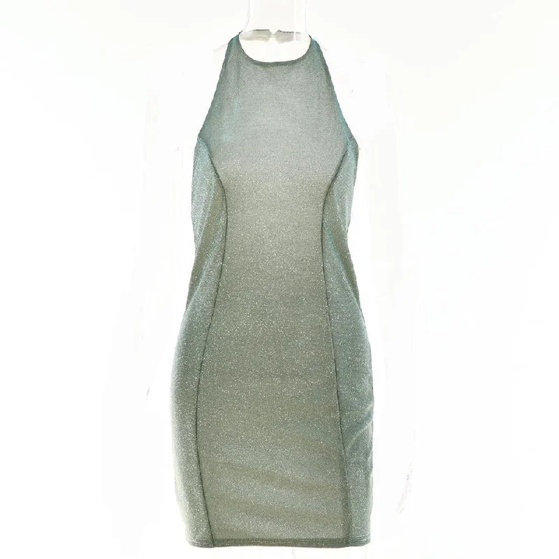 BerryBetty - Halter off shoulder backless zip-up solid mini dress Comfortable Bodycon Mini Dress BerryBetty - Halter off shoulder backless zip-up solid mini dress Comfortable Bodycon Mini Dress