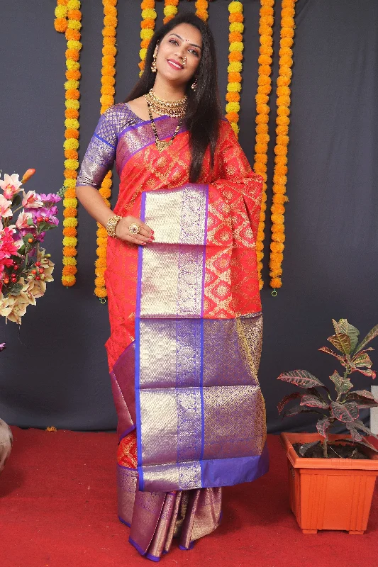 Jyoti Fashion Women's Red Kanchipuram Silk Zari Woven Saree with Blouse Double Button Blouse Jyoti Fashion Women's Red Kanchipuram Silk Zari Woven Saree with Blouse Double Button Blouse