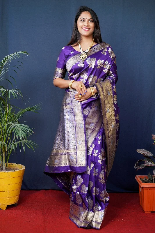 Jyoti Fashion Women's Purple Handloom Banarasi Silk Zari Woven Saree with Blouse Smart Casual Blouse Jyoti Fashion Women's Purple Handloom Banarasi Silk Zari Woven Saree with Blouse Smart Casual Blouse