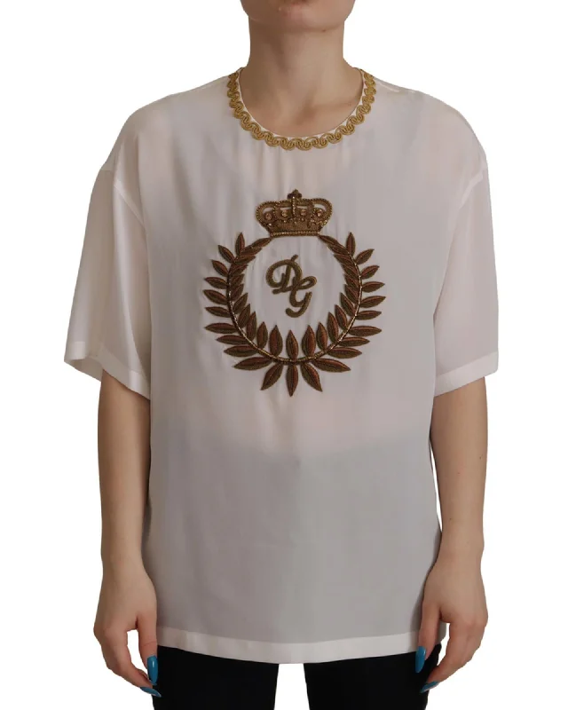 Dolce & Gabbana Gorgeous  Silk Crystal Blouse Top Casual Relaxed Fit Blouse
