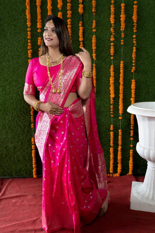Jyoti Fashion Women's Rani Pink Handloom Banarasi Silk Zari Woven Saree with Blouse Soft Modal Blouse Jyoti Fashion Women's Rani Pink Handloom Banarasi Silk Zari Woven Saree with Blouse Soft Modal Blouse