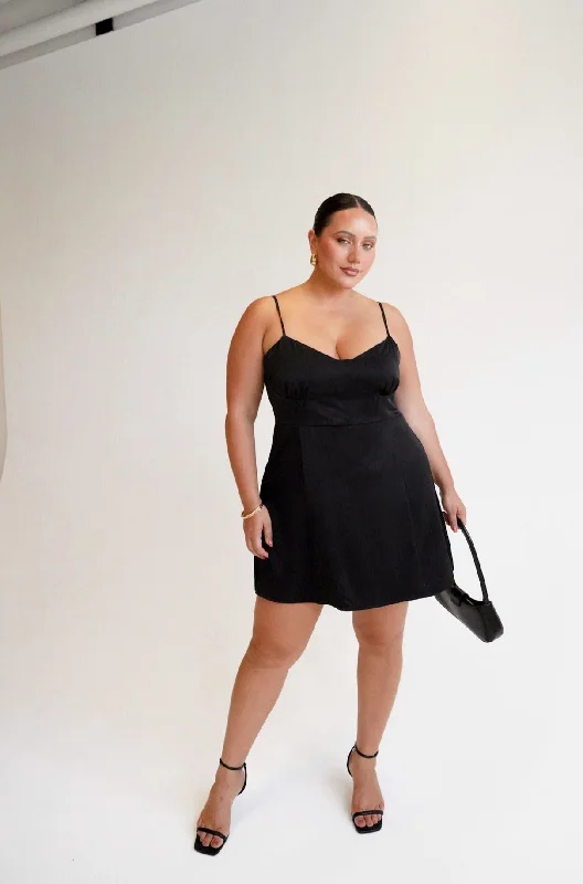 SOFIA SILKY SLIP MINI DRESS BLACK Comfortable Linen Mini Dress