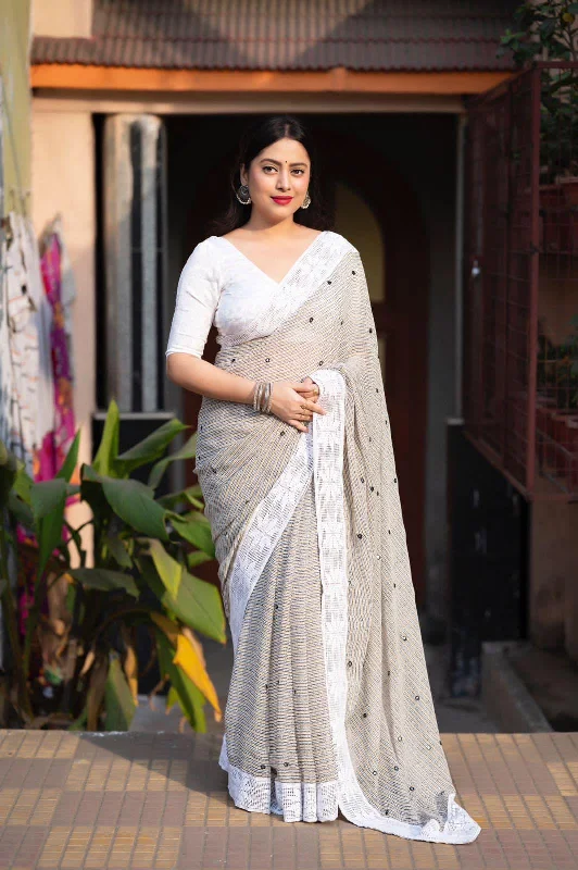 Grey Poly Georgette Ethnic Motifs Saree with Unstitched Blouse - A2M Boho Chic Blouse Grey Poly Georgette Ethnic Motifs Saree with Unstitched Blouse - A2M Boho Chic Blouse