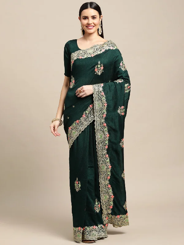 Jyoti Fashion Women's Green Silk Blend Embroidered Designer Saree with Blouse Office Formal Blouse Jyoti Fashion Women's Green Silk Blend Embroidered Designer Saree with Blouse Office Formal Blouse