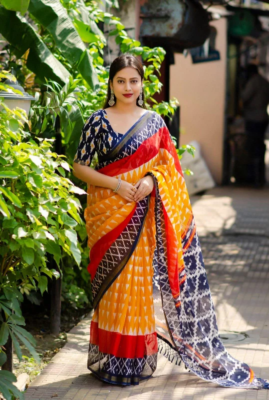 Yellow Polycotton Ethnic Motifs Saree with Unstitched Blouse - A2M Chic Sleeveless Blouse Yellow Polycotton Ethnic Motifs Saree with Unstitched Blouse - A2M Chic Sleeveless Blouse