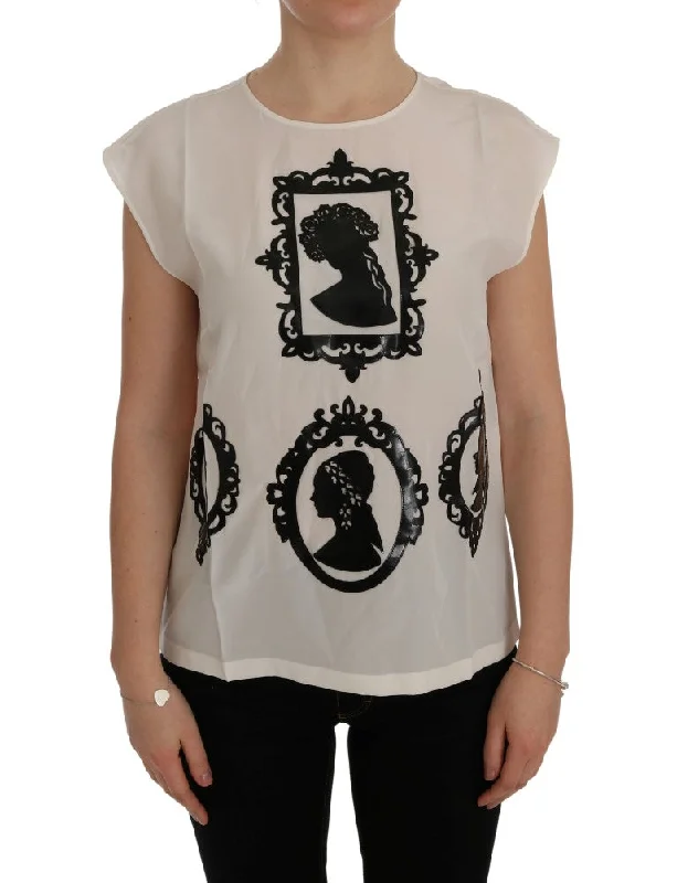 Dolce & Gabbana Embroidered Silk Sicily Frame Women's Blouse Slim Fit Blouse