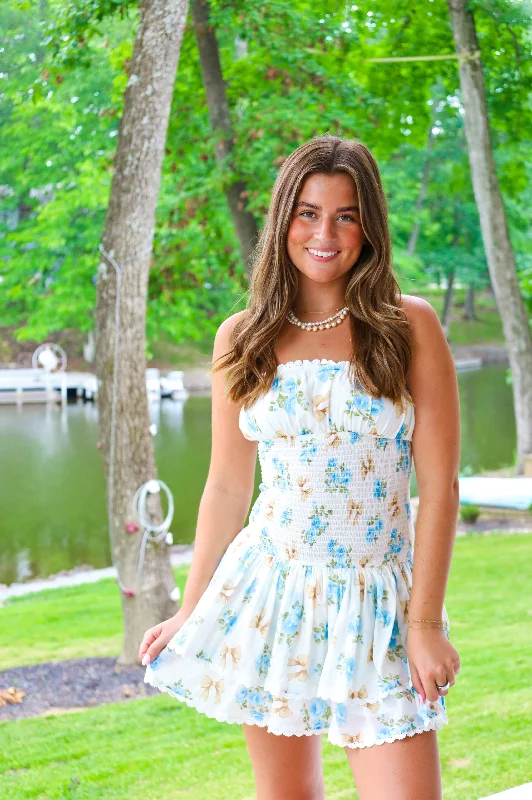 FLORAL RIBBON MINI DRESS Fashionable Polka Dot Mini Dress