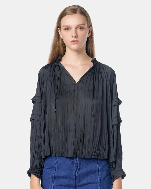 Carolina Blouse in Noir Stylish Wrap Blouse