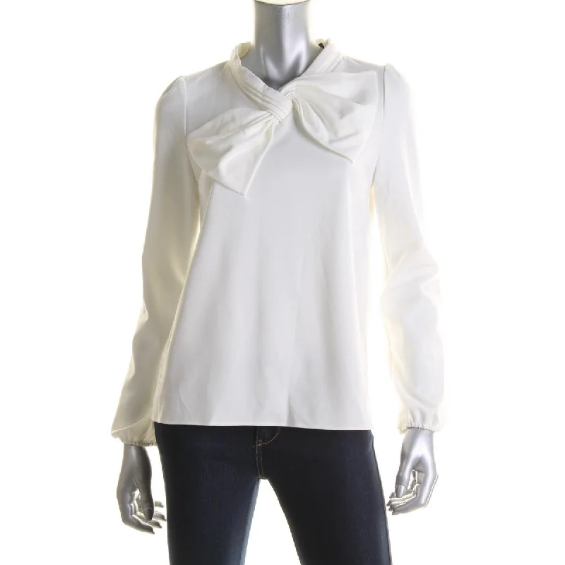 Womens Bow Front Banded Sleeves Blouse Elegant Peplum Blouse