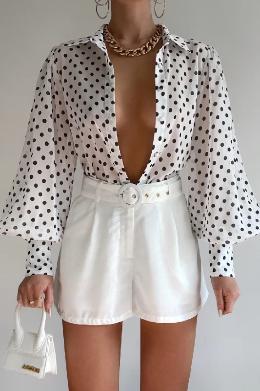 FLEETWOOD BLOUSE - WHITE POLKA Elegant Embroidery Blouse