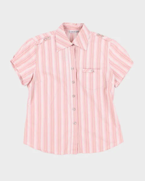 Y2k 00s Sanding Pink Stripe Blouse - M Lightweight Floral Blouse