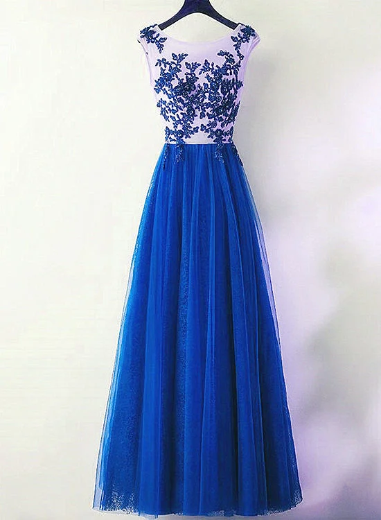 Charming Royal Blue Tulle Long Party Dress, Lace Applique Formal Dress Tunics Modern contemporary Charming Royal Blue Tulle Long Party Dress, Lace Applique Formal Dress Tunics Modern contemporary