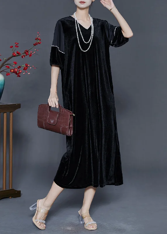 Beautiful Black Oversized Side Open Silk Velvet Party Dress Summer Tunics Designer luxury Beautiful Black Oversized Side Open Silk Velvet Party Dress Summer Tunics Designer luxury