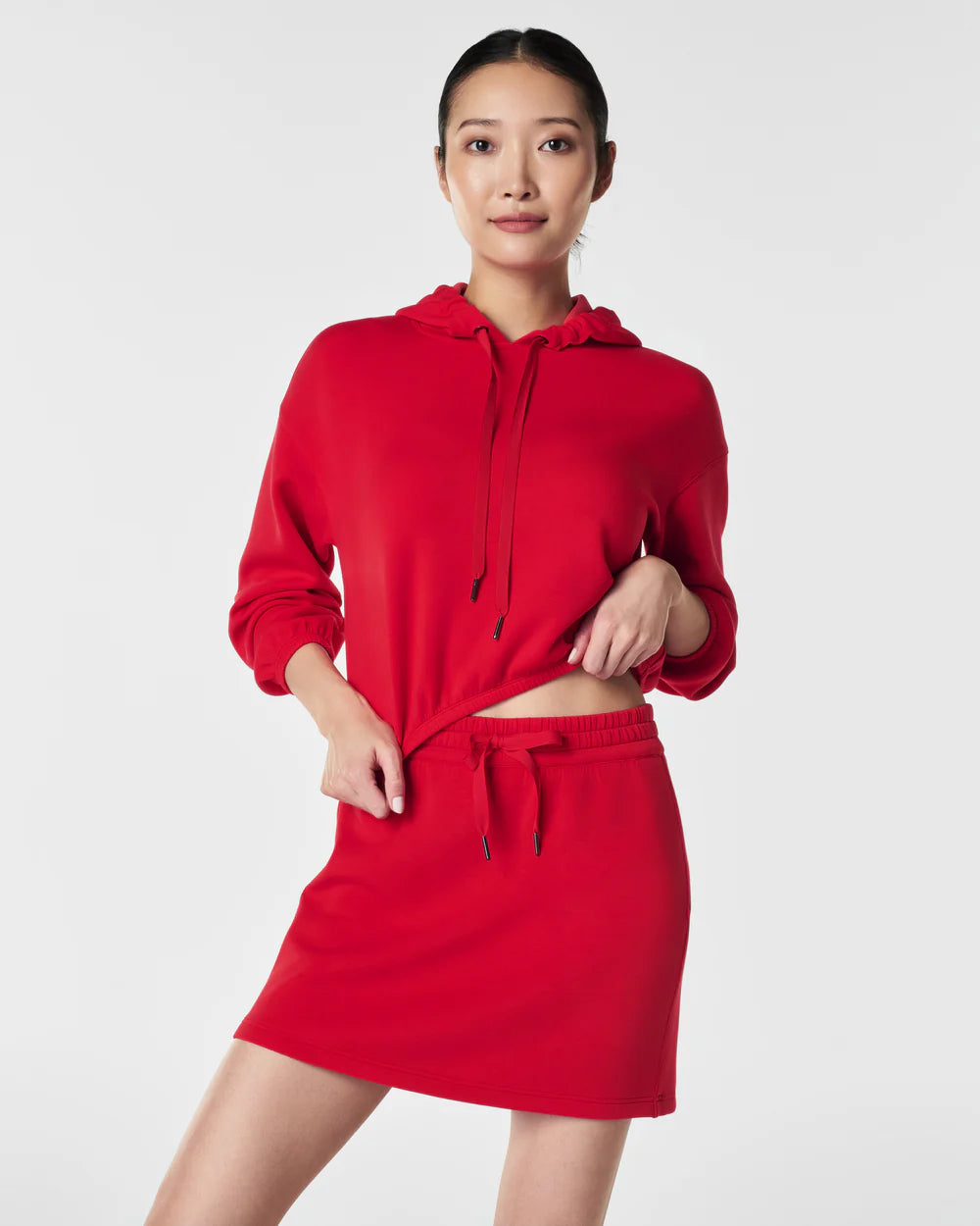 SPANX® Cropped Hoodie - Red Hoodie with Mock Neck Collared Structured
