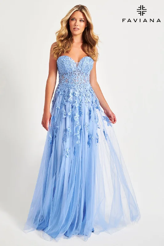 Faviana S10814 Long Tulle Prom Dress With Corset Bodice And Lace Appliqué Tunics Trousers formal Faviana S10814 Long Tulle Prom Dress With Corset Bodice And Lace Appliqué Tunics Trousers formal