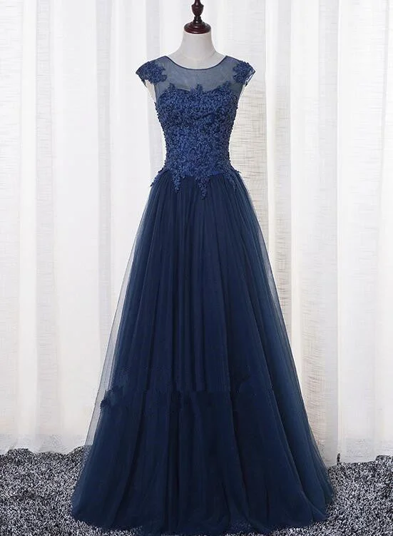 Beautiful Handmade Navy Blue Prom Dresses , Long Round Neckline Party Dresses Tunics Distressed trendy Beautiful Handmade Navy Blue Prom Dresses , Long Round Neckline Party Dresses Tunics Distressed trendy