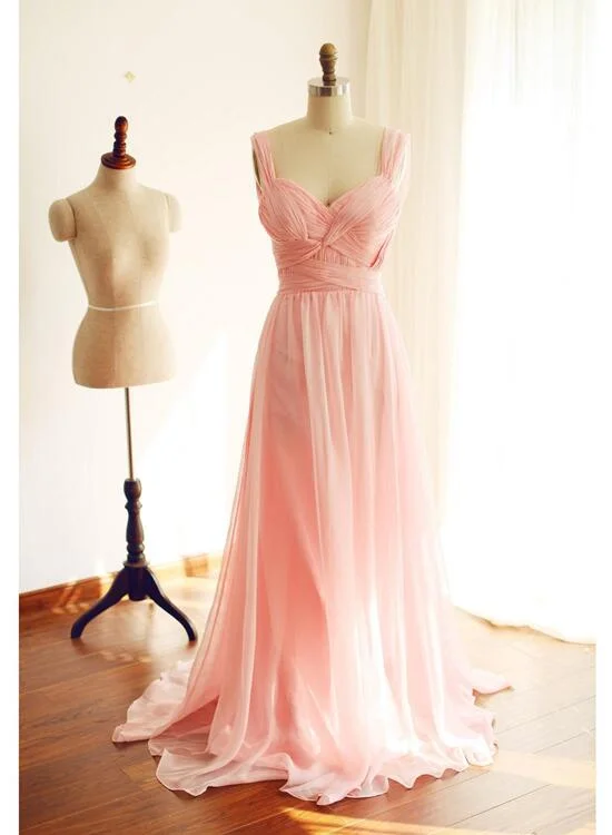 Pink Chiffon Long Formal Gown, Pink A-line Party Dress, Prom Dresses Tunics Denim casual Pink Chiffon Long Formal Gown, Pink A-line Party Dress, Prom Dresses Tunics Denim casual