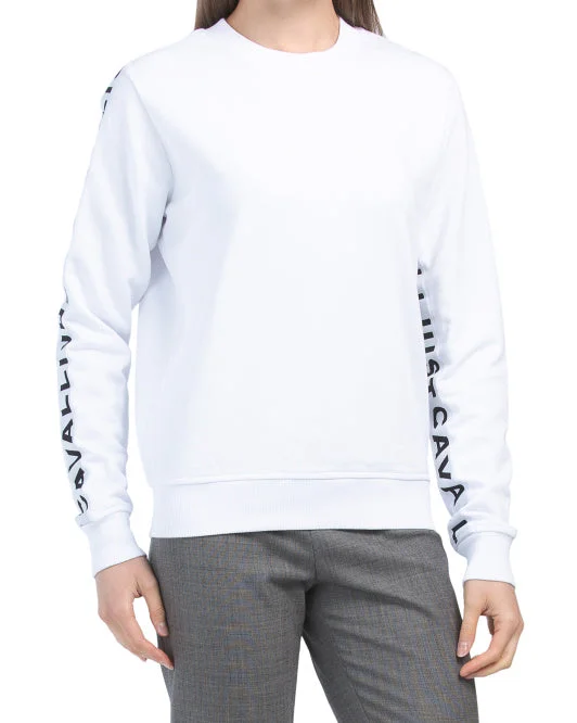 Just Cavalli Logo Sleeve Sweatshirt Hoodie with Rhinestones Sparkly Elegant