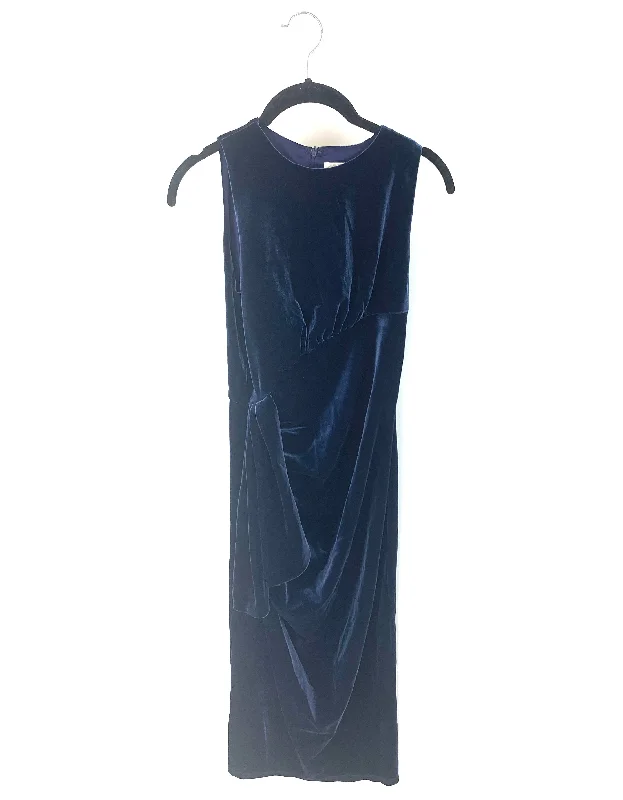 Sleeveless Navy Blue Velvet Evening Dress - Size 4 Tunics Sophisticated sleek
