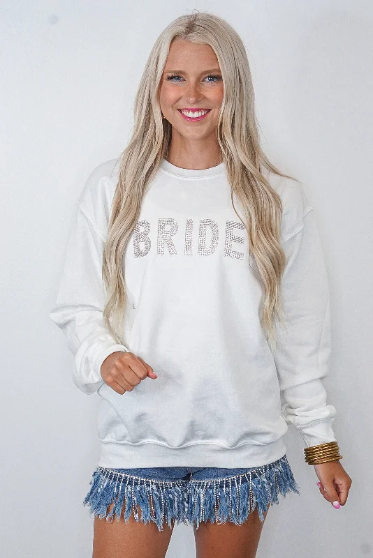 Blingy Bride Crew White Sweatshirt Hoodie with Fur Luxurious Winter