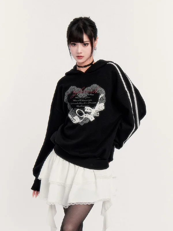 Gothic Heart Print Hoodie/Cake Skirt Hoodie with Lining Warm Insulated