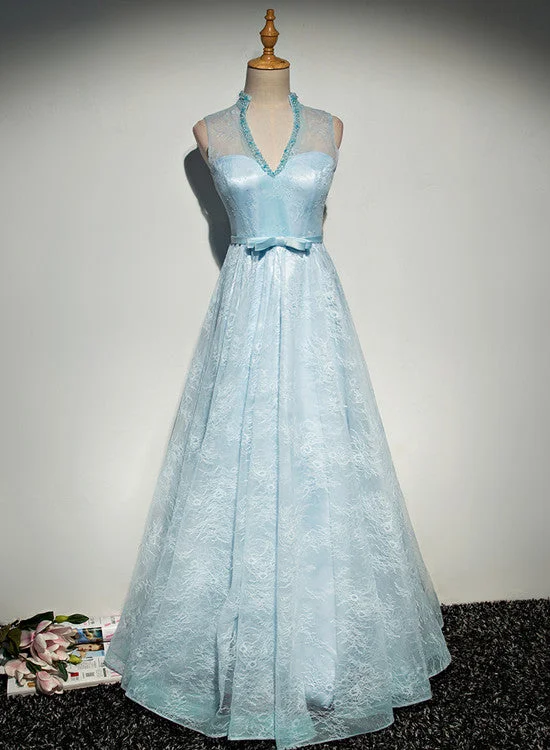 Beautiful Light Blue V-neckline Prom Dresses, Lace Party Dresses , Long Formal Gowns Tunics Floral girly Beautiful Light Blue V-neckline Prom Dresses, Lace Party Dresses , Long Formal Gowns Tunics Floral girly