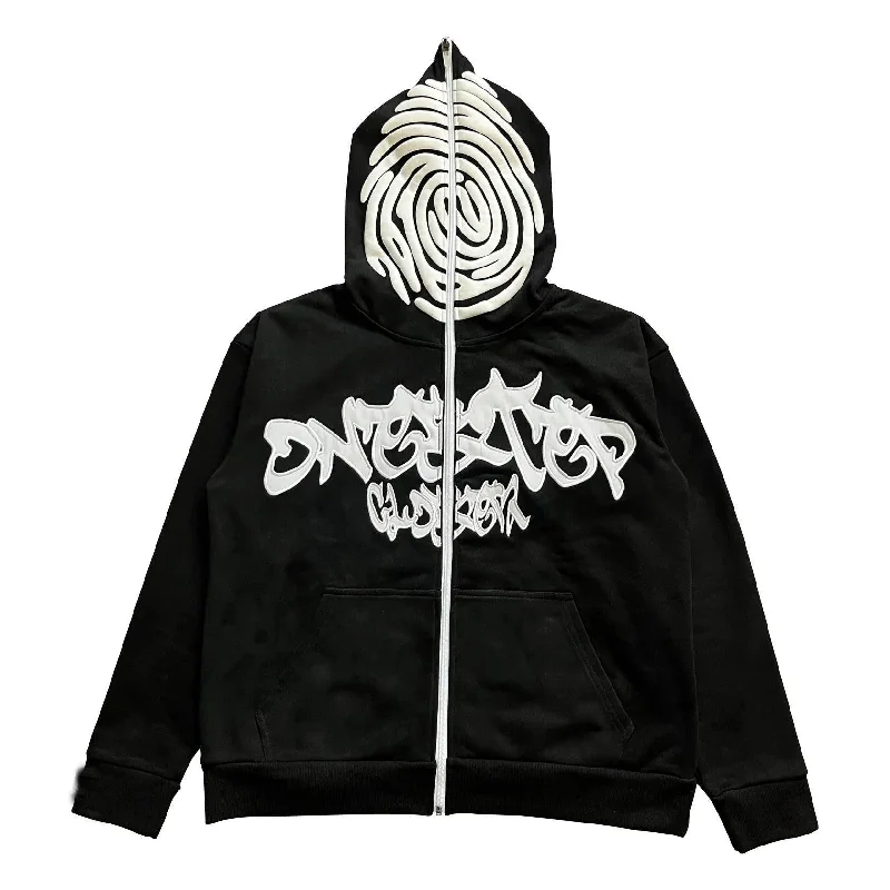 Letter Print Foam Zipper Hooded Sweatshirt Hoodie with V-Neck Classic Versatile