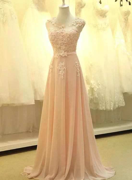 Light Pink Chiffon Lace Applique Long Formal Gown, Pink Party Dress Tunics Canvas sturdy Light Pink Chiffon Lace Applique Long Formal Gown, Pink Party Dress Tunics Canvas sturdy