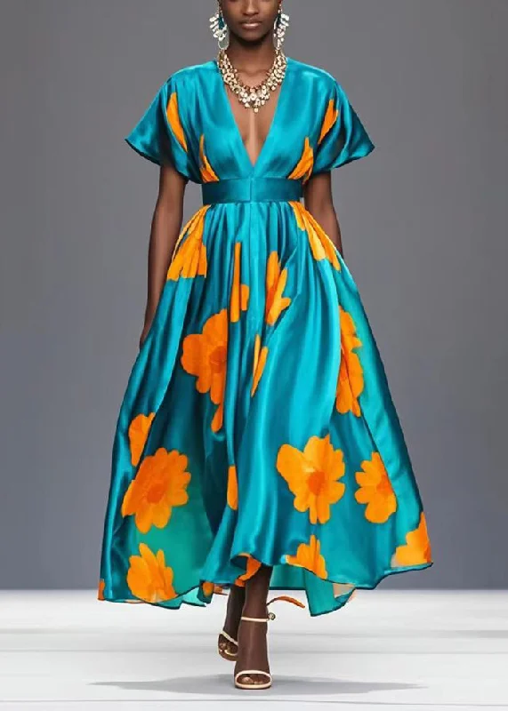 Plus Size Green Cinched Print Exra Large Hem Silk Party Dress Summer Tunics Trousers formal Plus Size Green Cinched Print Exra Large Hem Silk Party Dress Summer Tunics Trousers formal