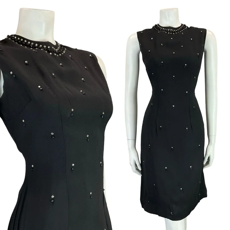 VTG 60S MOD BLACK DIAMANTE SLEEVELESS BEADED BLACK PARTY EVENING DRESS 12 Tunics Lace romantic VTG 60S MOD BLACK DIAMANTE SLEEVELESS BEADED BLACK PARTY EVENING DRESS 12 Tunics Lace romantic