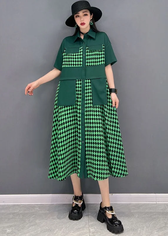 Casual Green Peter Pan Collar Patchwork Print Chiffon Party Dress Short Sleeve Crew Neckline Casual Casual Green Peter Pan Collar Patchwork Print Chiffon Party Dress Short Sleeve Crew Neckline Casual
