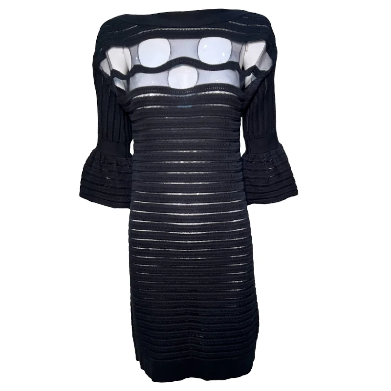 Emanuel Ungaro 1990's Black Peek-A-Boo Cut Bodice Knit Dress Tunics Trendy modern