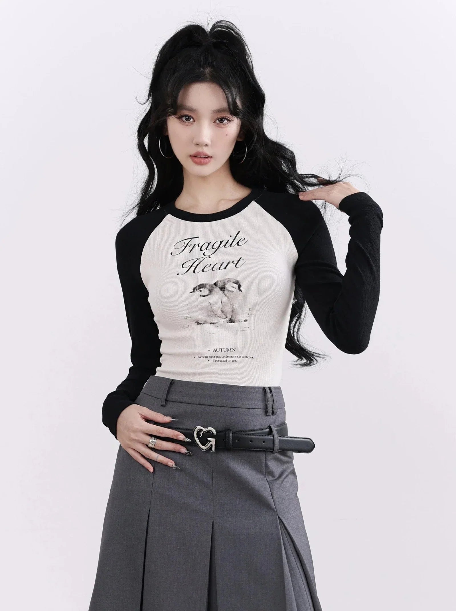 Fragile Heart Cropped Raglan Graphic Sweatshirts Hoodie with Fur Luxurious Winter