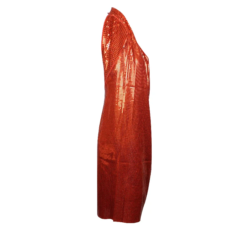 Orange Drape Halter Sequin Mid Dress Tunics Plaid country