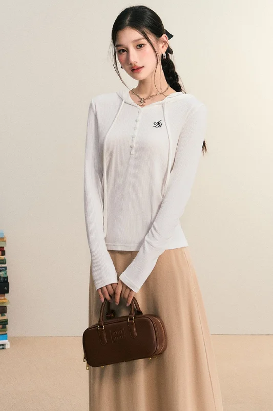 Cozy Chic Ribbed Henley Hoodie Hoodie with Hem Lace Feminine Delicate