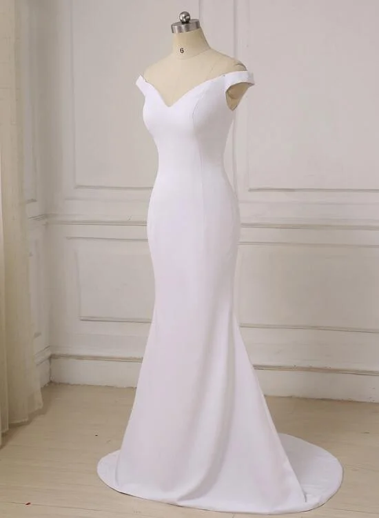 Elegant White Off Shoulder High Quality Spandex Mermaid Gowns, Handmade White Wedding Party Dresses Tunics Solid Classic Elegant White Off Shoulder High Quality Spandex Mermaid Gowns, Handmade White Wedding Party Dresses Tunics Solid Classic