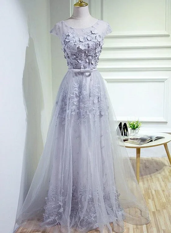 Grey A-line Tulle Long Prom Dress, Party Dress , Grey Bridesmaid Dress Tunics Chic fashionable Grey A-line Tulle Long Prom Dress, Party Dress , Grey Bridesmaid Dress Tunics Chic fashionable